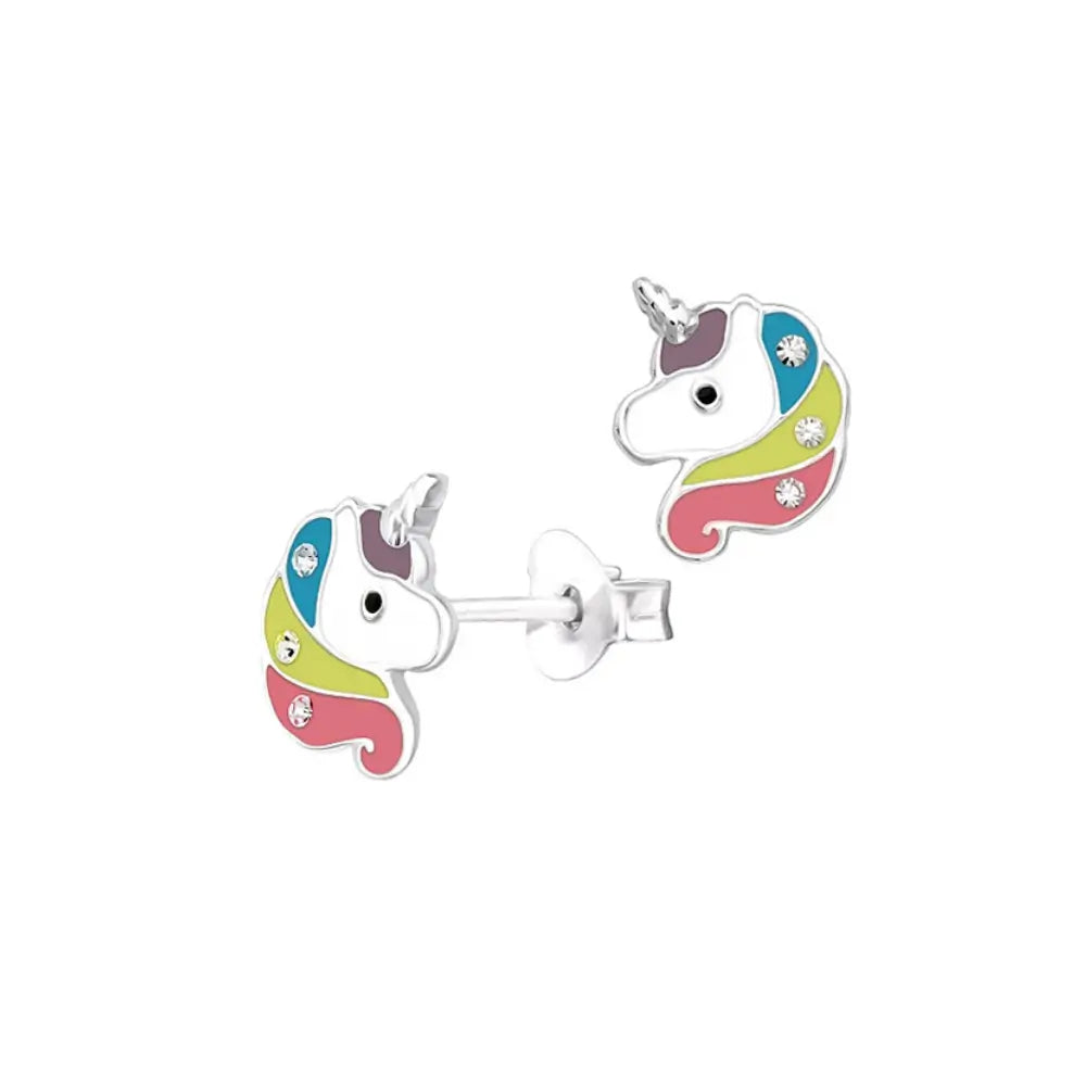 Sterling Silver Unicorn Stud Earrings With Crystals