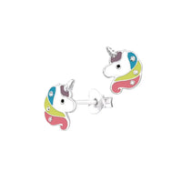 Sterling Silver Unicorn Stud Earrings With Crystals