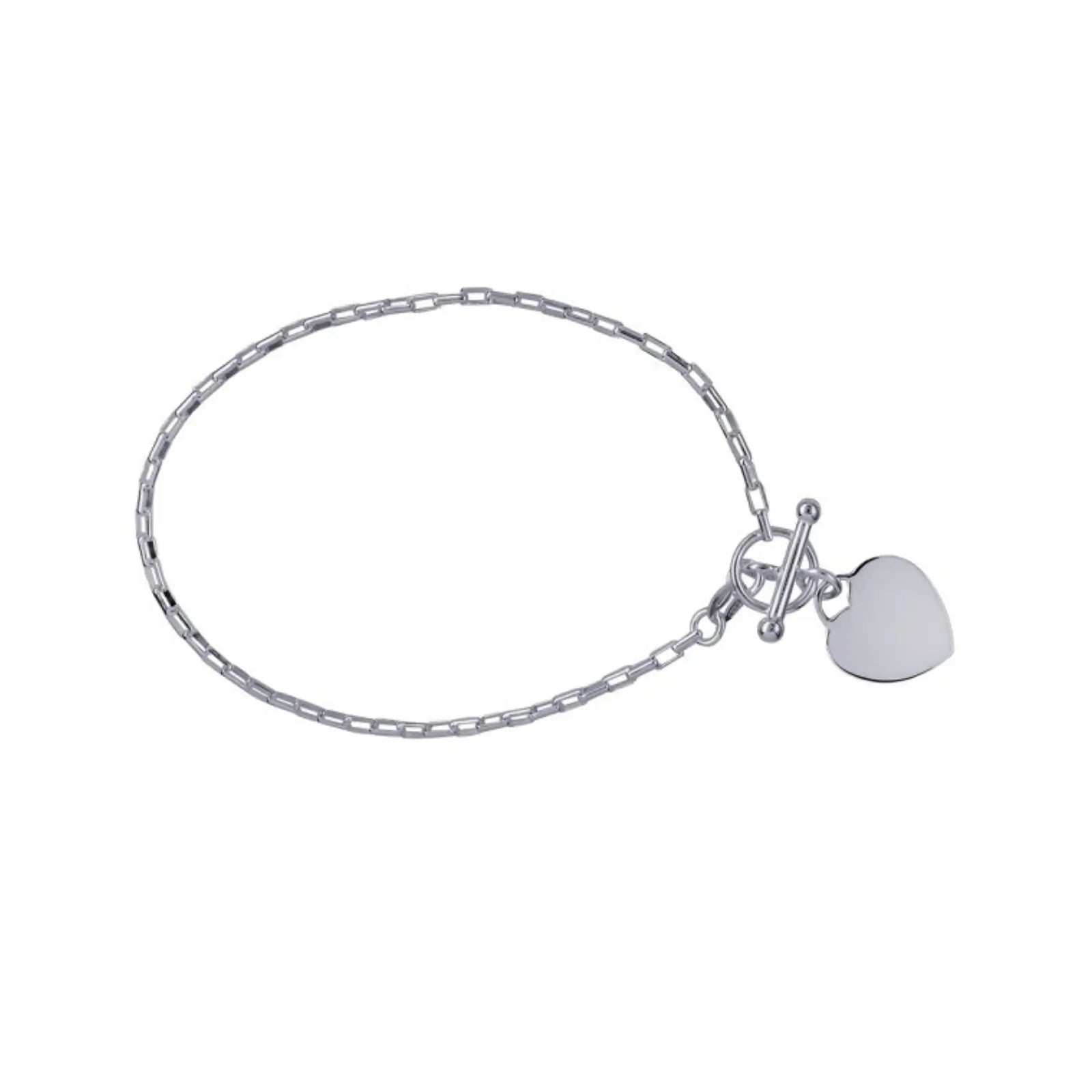 Sterling Silver Belcher Fob Chain Bracelet With Polished Heart
