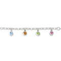 Sterling Silver Bracelet With Multi Coloured Cubic Zirconia Charms