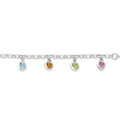 Sterling Silver Bracelet With Multi Coloured Cubic Zirconia Charms