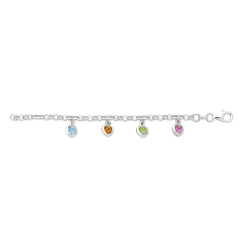 Sterling Silver Bracelet With Multi Coloured Cubic Zirconia Charms - alternate view
