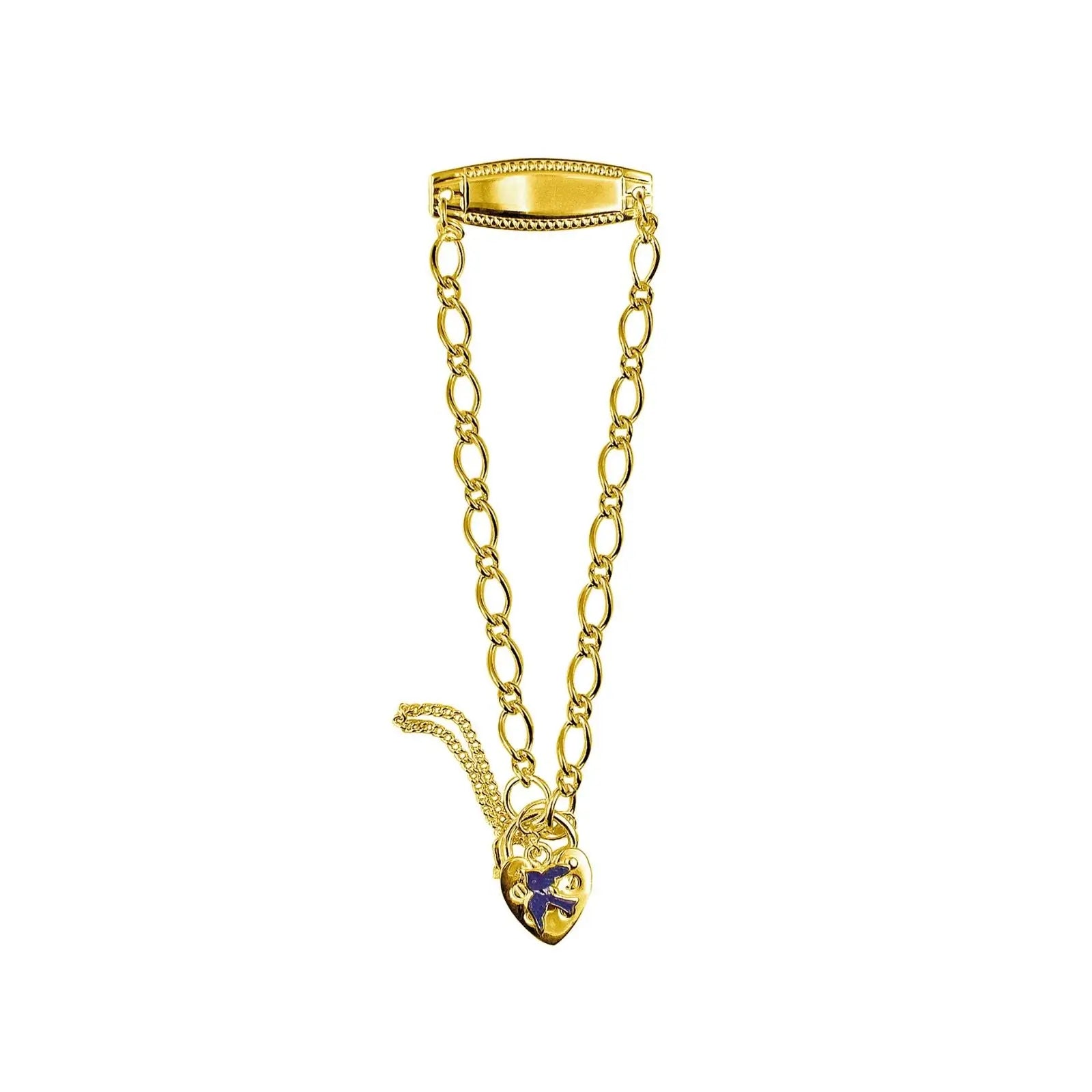 Sterling Silver Hard Gold Plated Baby ID Bracelet With Bluebird Padlock