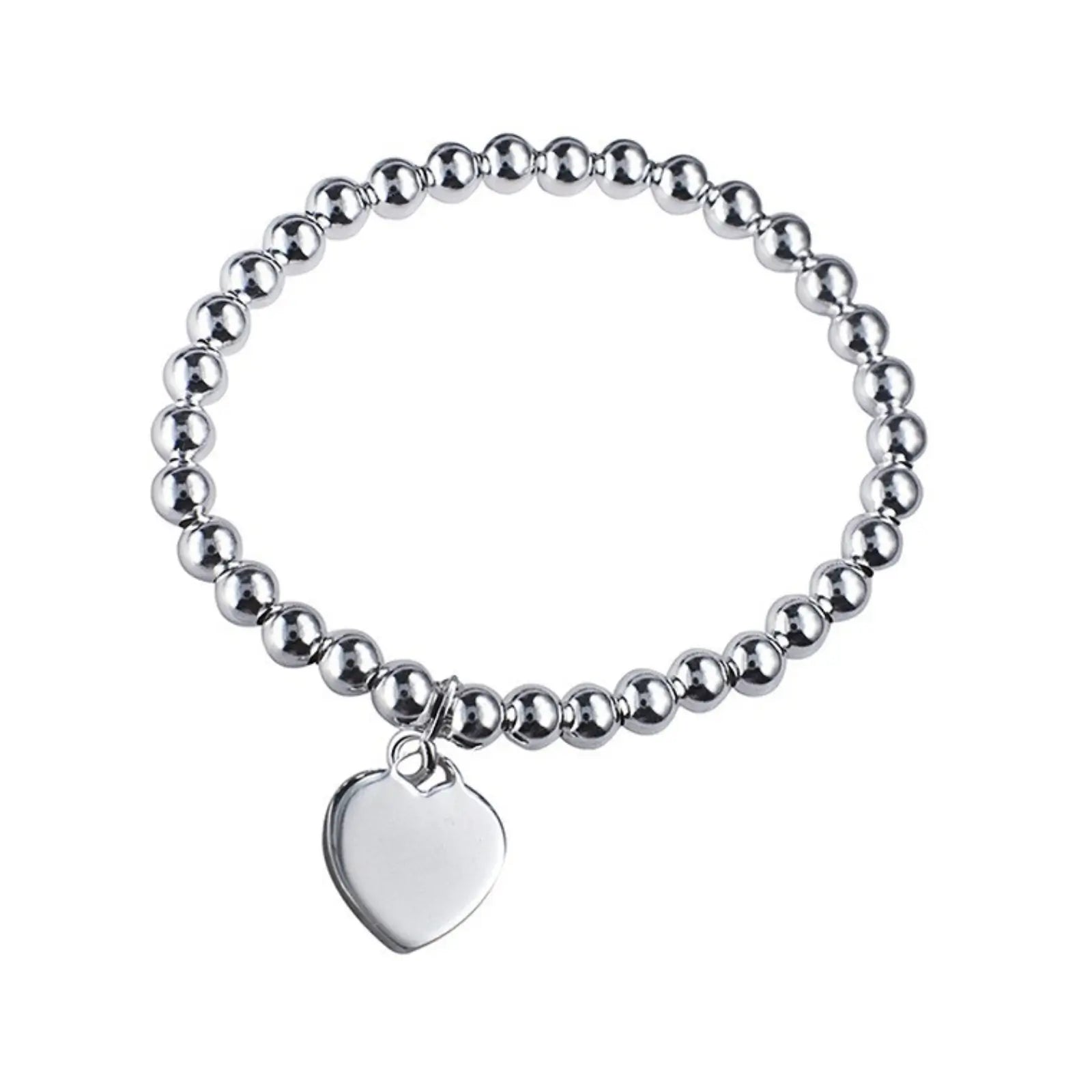 Sterling Silver Italian Elastic Bracelet With Plain Polished Heart