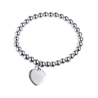 Sterling Silver Italian Elastic Bracelet With Plain Polished Heart