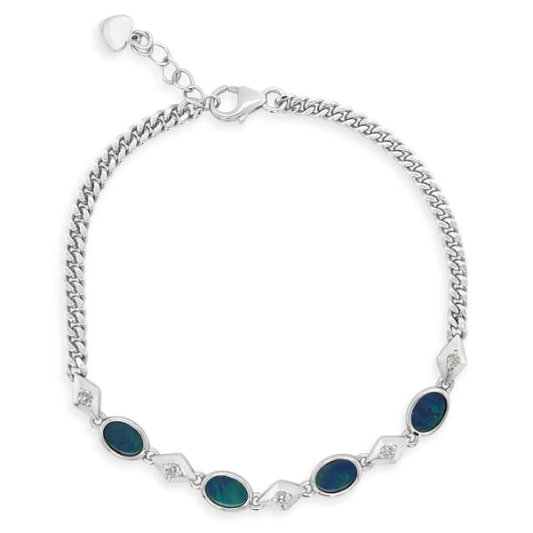 Sterling Silver Opal And Cz Handmade Bracelet