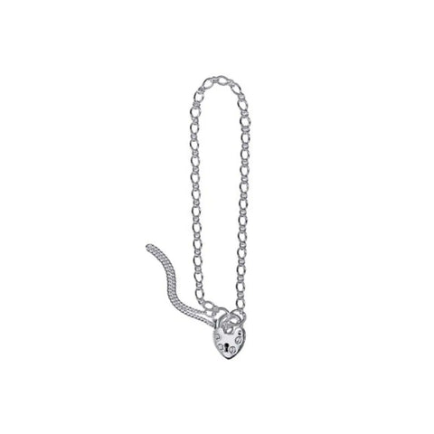Sterling Silver Oval Figaro Heart Padlock Bracelet