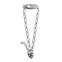 Sterling Silver Oval Figaro ID Childs Padlock Blue Bird Bracelet
