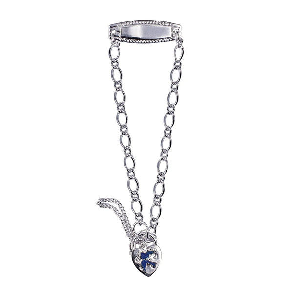 Sterling Silver Oval Figaro ID Childs Padlock Blue Bird Bracelet