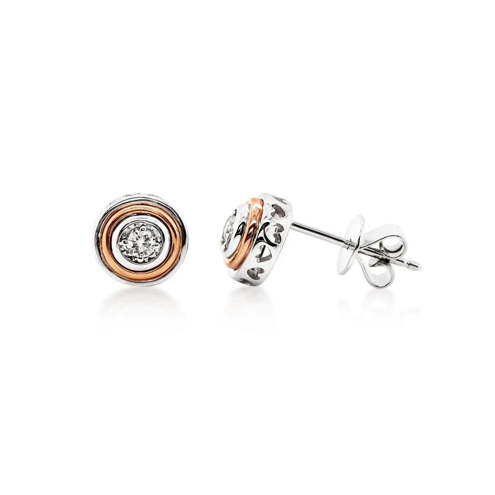 Two Tone Layered Round Diamond Studs