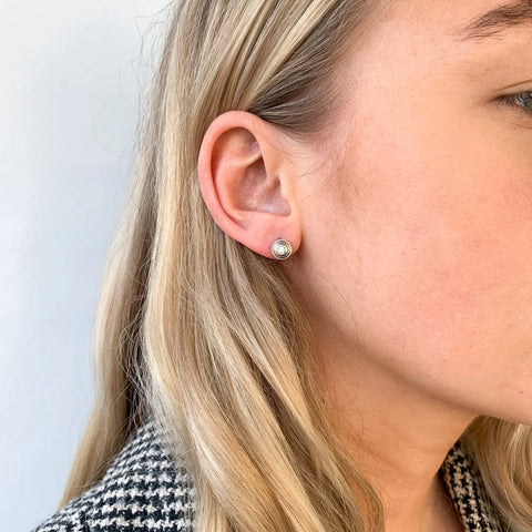 Two Tone Layered Round Diamond Studs - alternate view