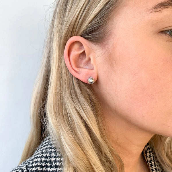 Two Tone Layered Round Diamond Studs - alternate view