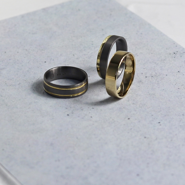 Men's Tantalum & 9ct Yellow Gold Double Stripe Wedding Ring - alternate view