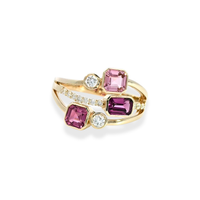 9ct Yellow Gold Rhodolite Garnet, Tourmaline And Diamond Dress Ring