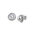 Sterling Silver Pearl And Cubic Zirconia Swirl Studs