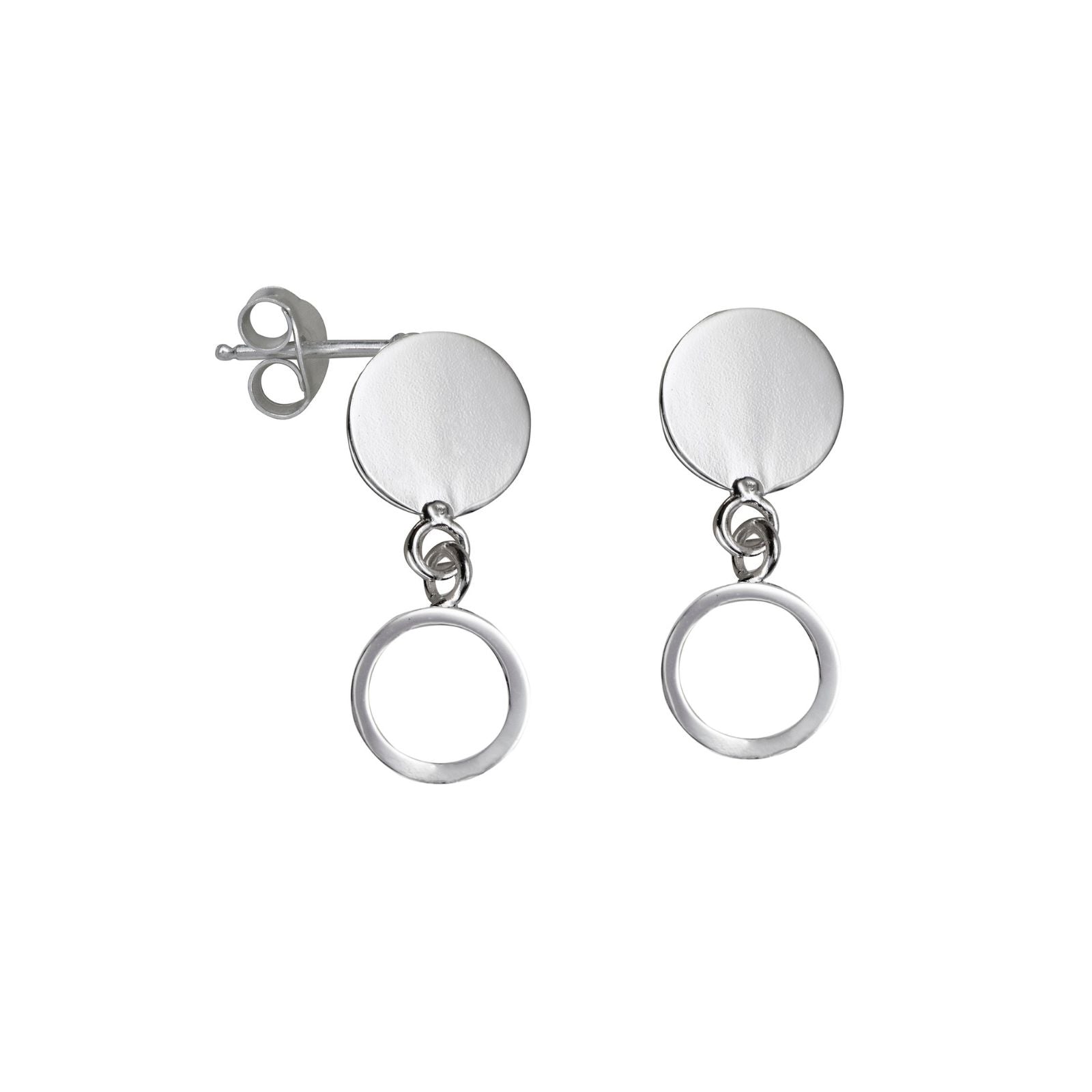 Sterling Silver Disc Open Circle Drop Studs