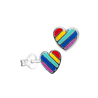 Sterling Silver Rainbow Enamel Heart Stud Earrings