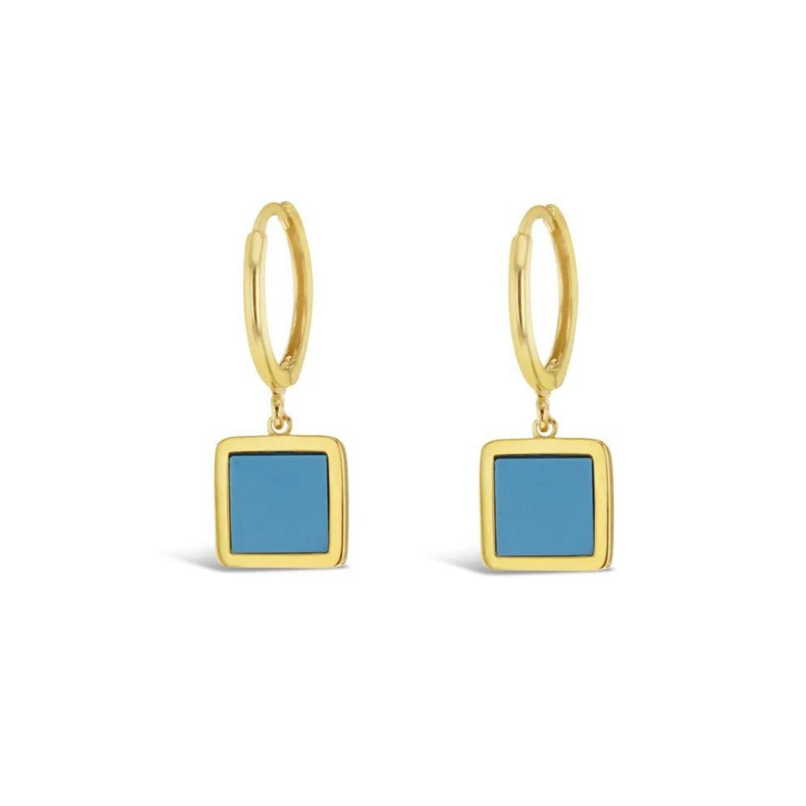 9ct Yellow Gold Huggie With Hanging Square Synthetic Turquoise Drop