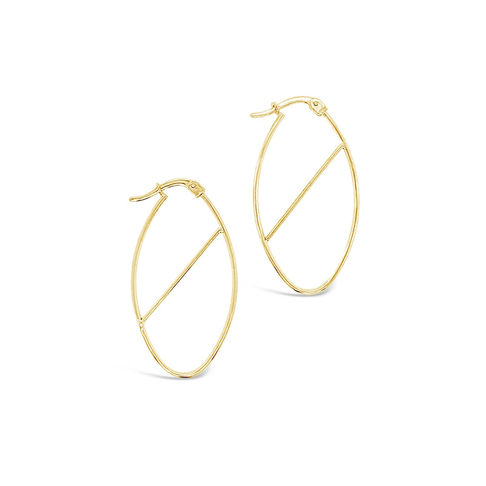 9Ct Yellow Gold Oval straight bar Hoop Earrings