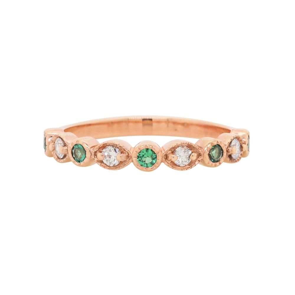 14ct Rose Gold Emerald & Lab Grown Diamond Wedding Ring