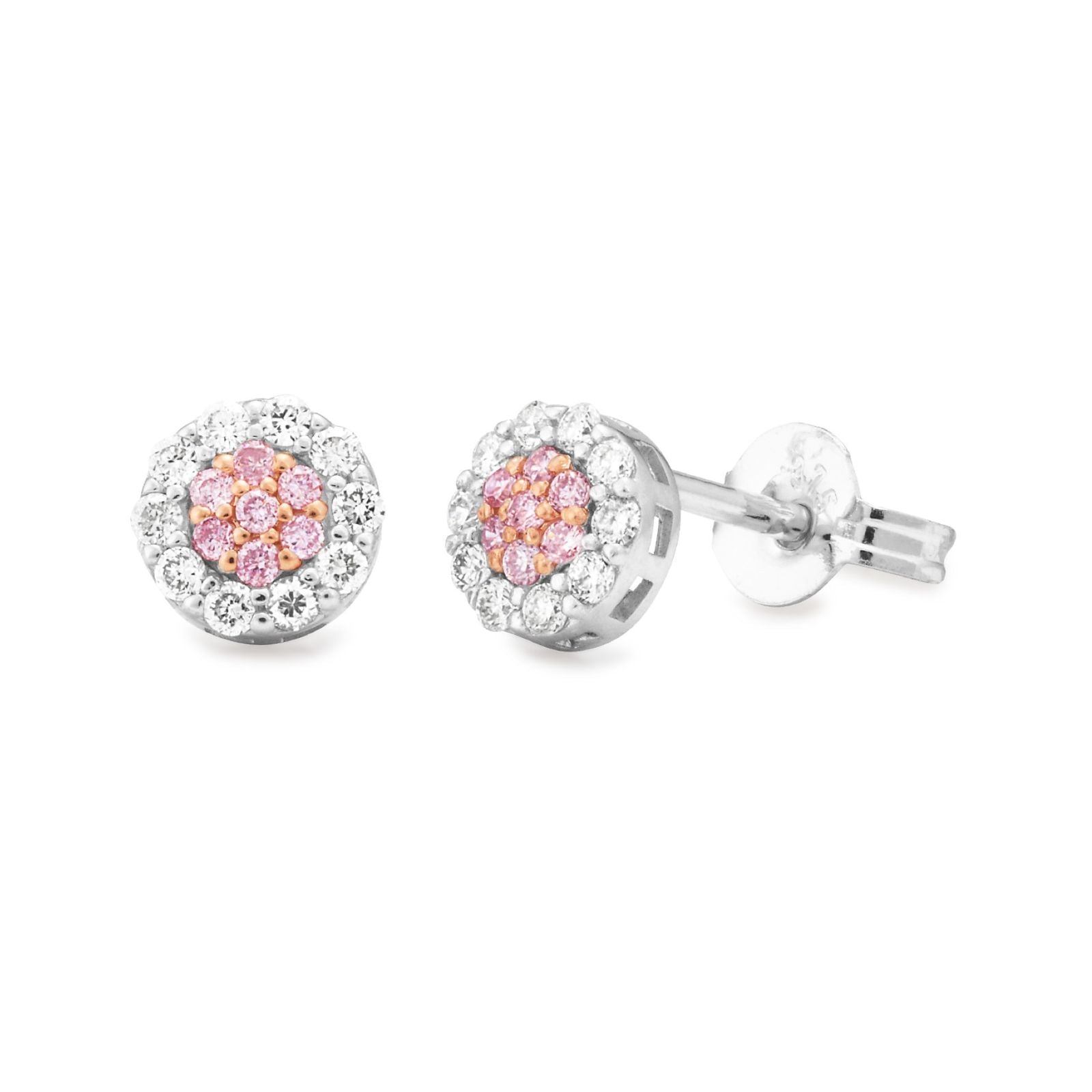 9ct White Gold Australian Pink & White Diamond Earrings