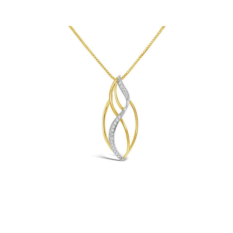 9ct Two Tone Oval Swirl Diamond Set Pendant