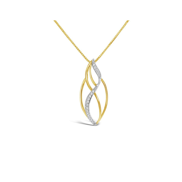 9ct Two Tone Oval Swirl Diamond Set Pendant
