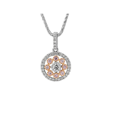 18ct White Gold Australian Pink & White Diamond Flower Pendant - alternate view