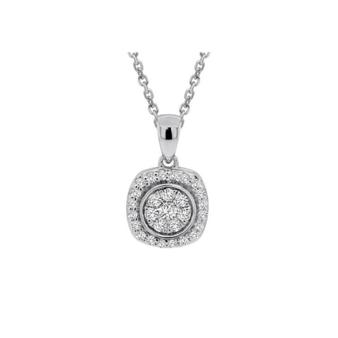 9ct White Gold Diamond Cluster Pendant