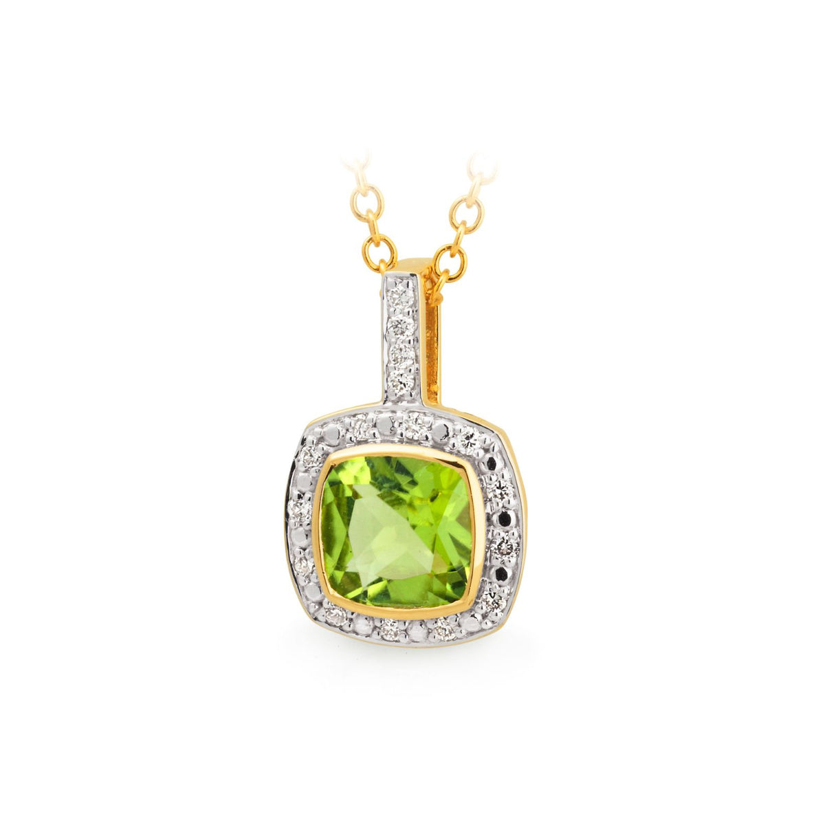 9ct Yellow Gold Peridot & Diamond Pendant