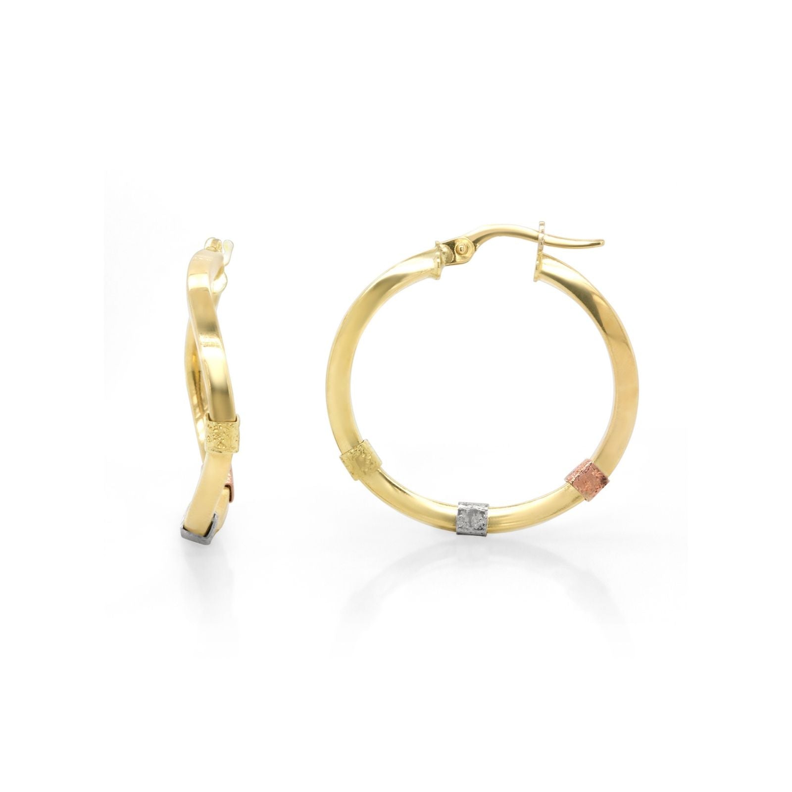 9ct Yellow Gold Wave Hoops With Three Tone Detail