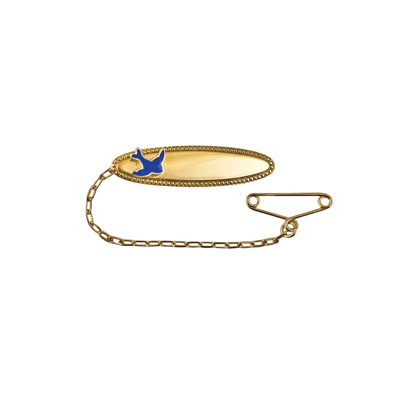 9ct Yellow Gold Oval Baby Brooch With Blue Bird
