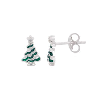 Sterling Silver Enamel Christmas Tree Studs