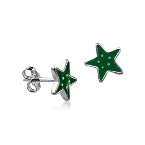 Sterling Silver Green Enamel Star Earrings
