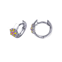 Sterling Silver Huggies With Enamel Flower