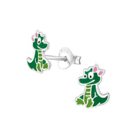 Sterling Silver Enamel Crocodile Stud Earrings
