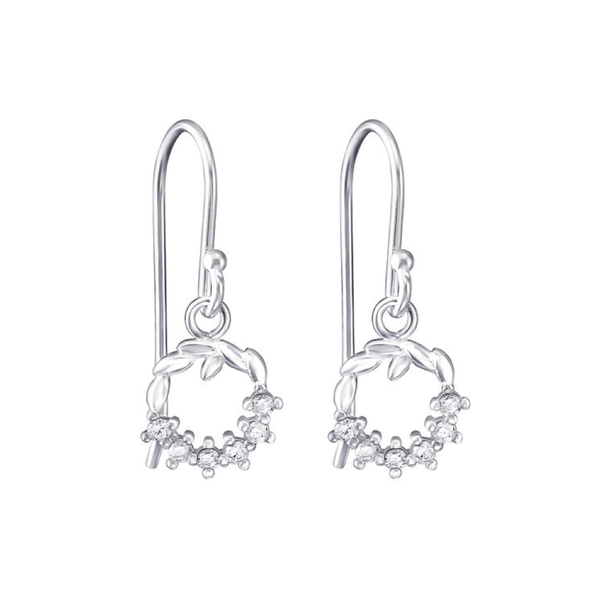 Sterling Silver Cubic Zircoina Set Christmas Wreath Hook Earrings