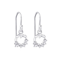 Sterling Silver Cubic Zircoina Set Christmas Wreath Hook Earrings