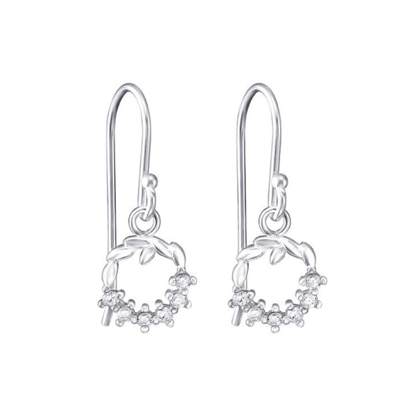 Sterling Silver Cubic Zircoina Set Christmas Wreath Hook Earrings