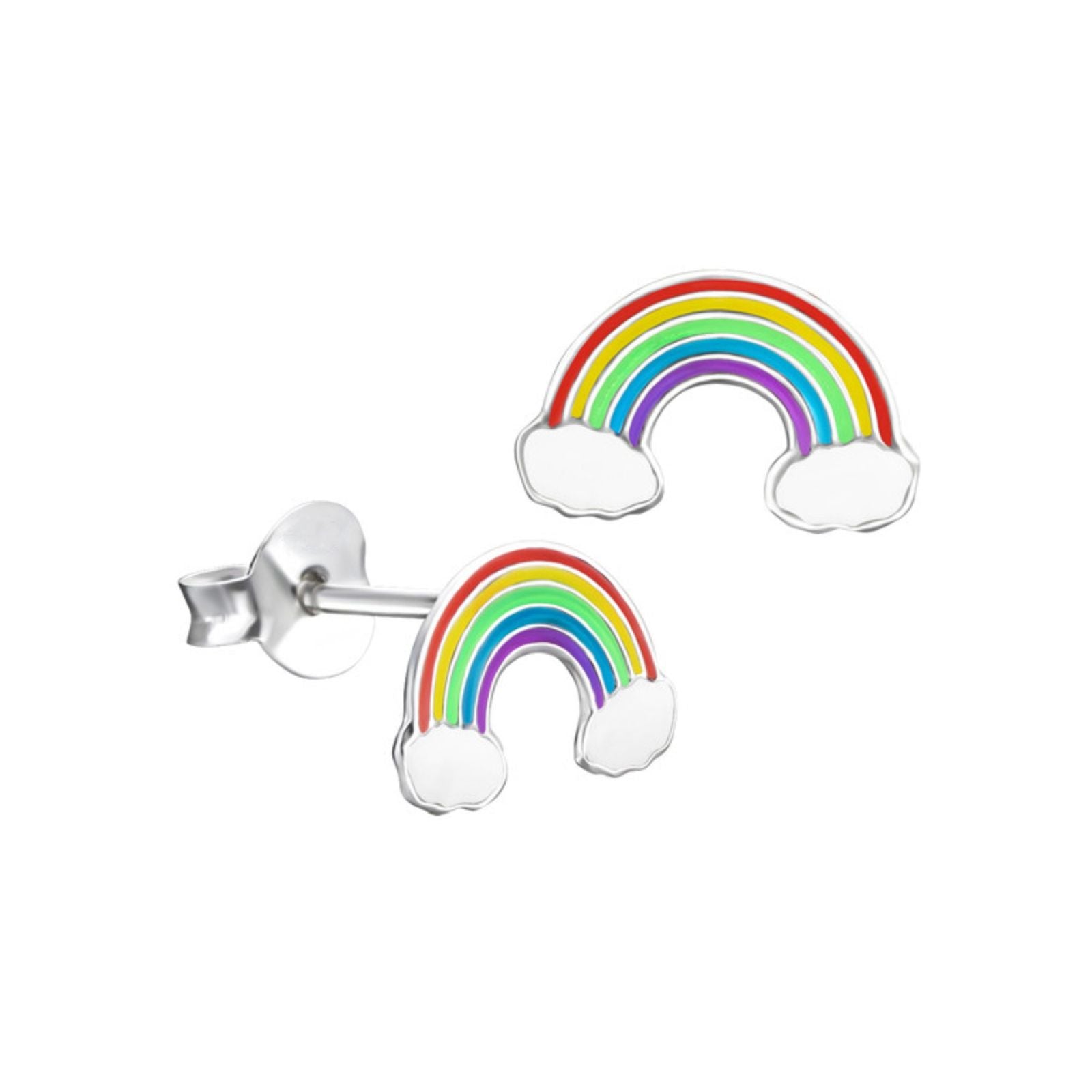 Sterling Silver Rainbow With Clouds Stud Earrings