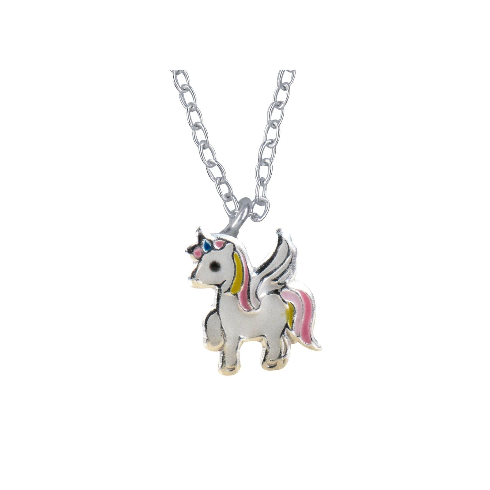 Sterling Silver Yellow & Pink Enamel Unicorn Necklace