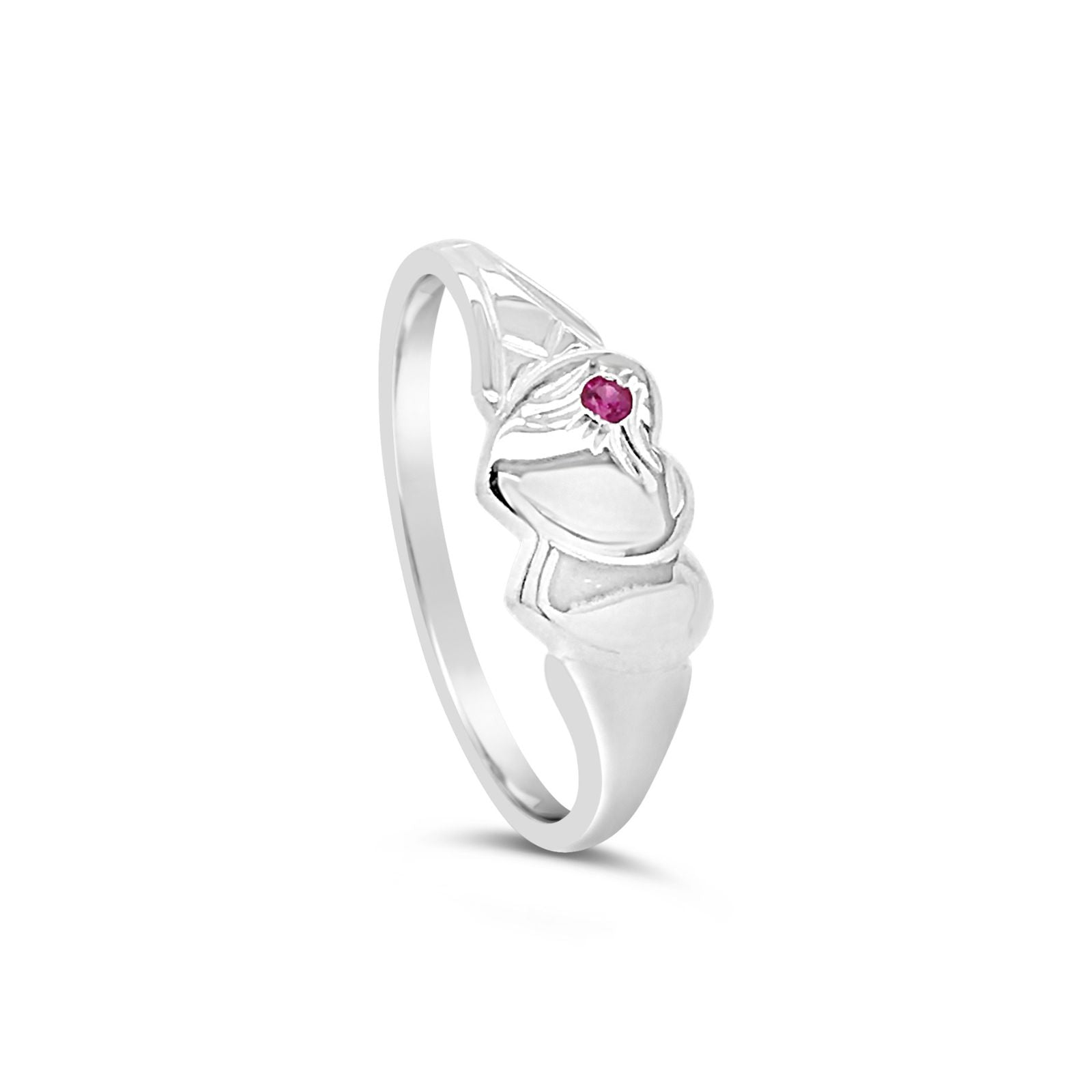 Sterling Silver Double Heart Ruby Signet Ring