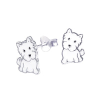 Sterling Silver White Dog Stud Earrings