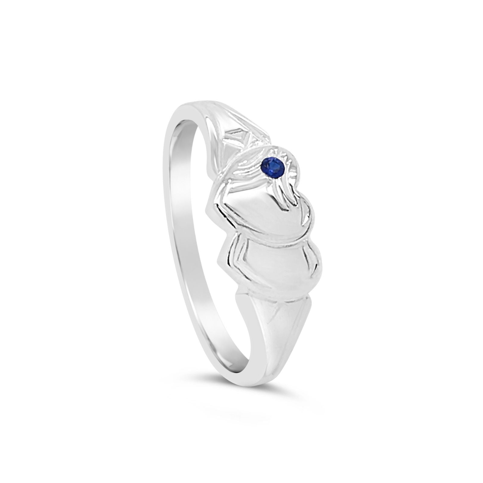 Sterling Silver Double Heart Blue Cz Signet Ring