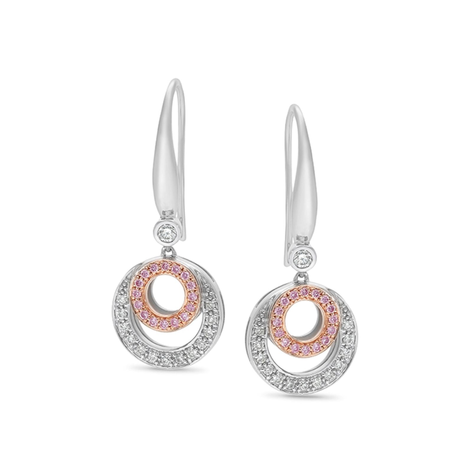 9ct Two Tone Australian Pink And White Diamond Drop Earrings