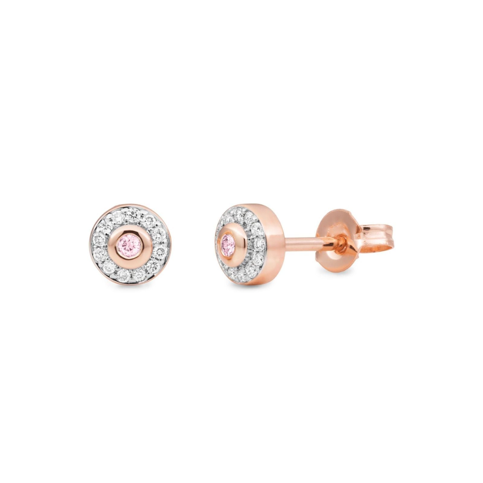 9ct Rose Gold Australian Pink And White Diamond Set Earrings
