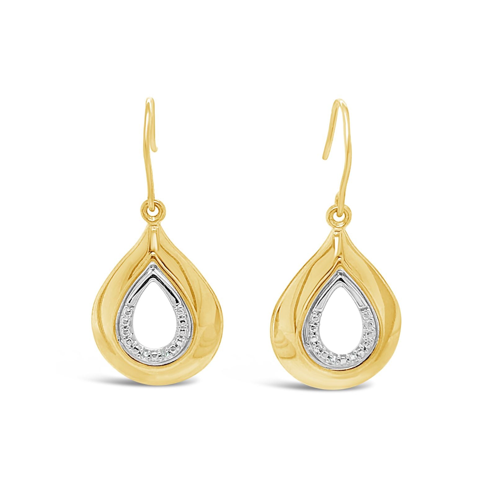 9ct Yellow Gold Diamond Set Teardrop Hook Earrings