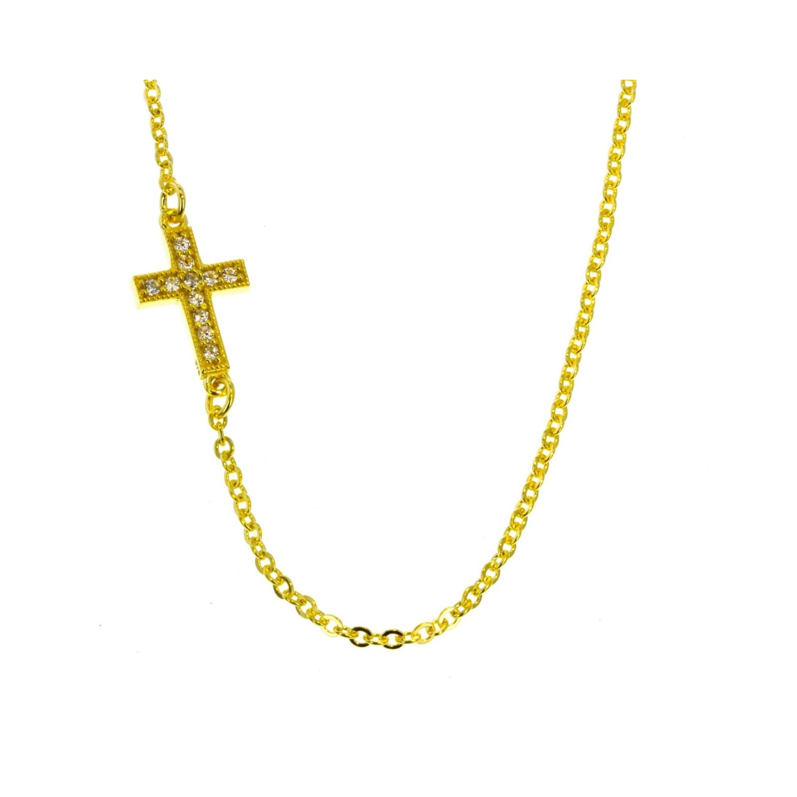 9ct Yellow Gold Cubic Zirconia Set Cross Necklace