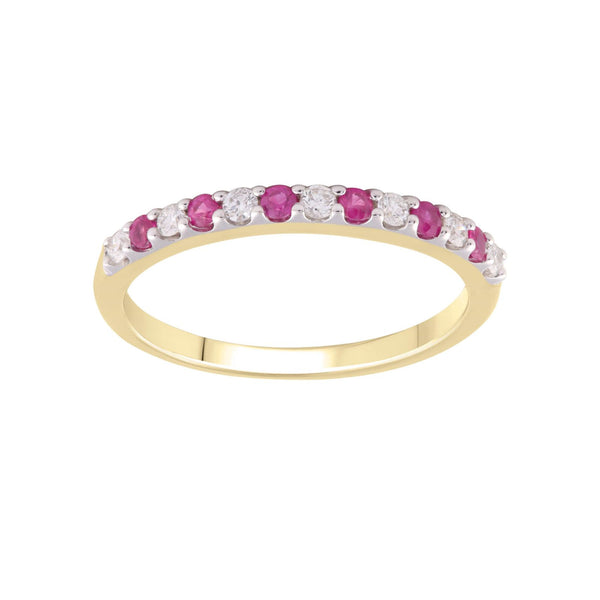9ct Yellow Gold Ruby & Diamond Band Ring