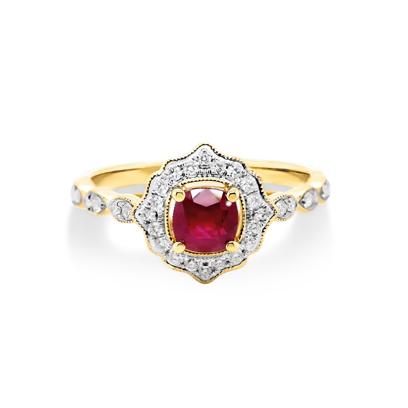 9ct Yellow Gold Art Deco Ruby & Diamond Ring